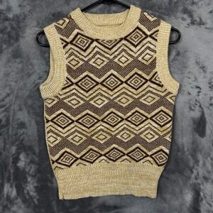 Penny Classics Sweater Vest Mens M Tan Brown Geometric Diamond Knit Vintage